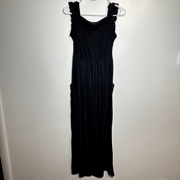 Anthropologie Saturday Sunday Billie Ribbed Jumpsuit Ruffle Pockets Black XS - Picture 7 of 7